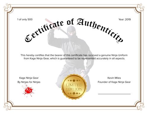 Certificate of Authenticity Kage Uniforms